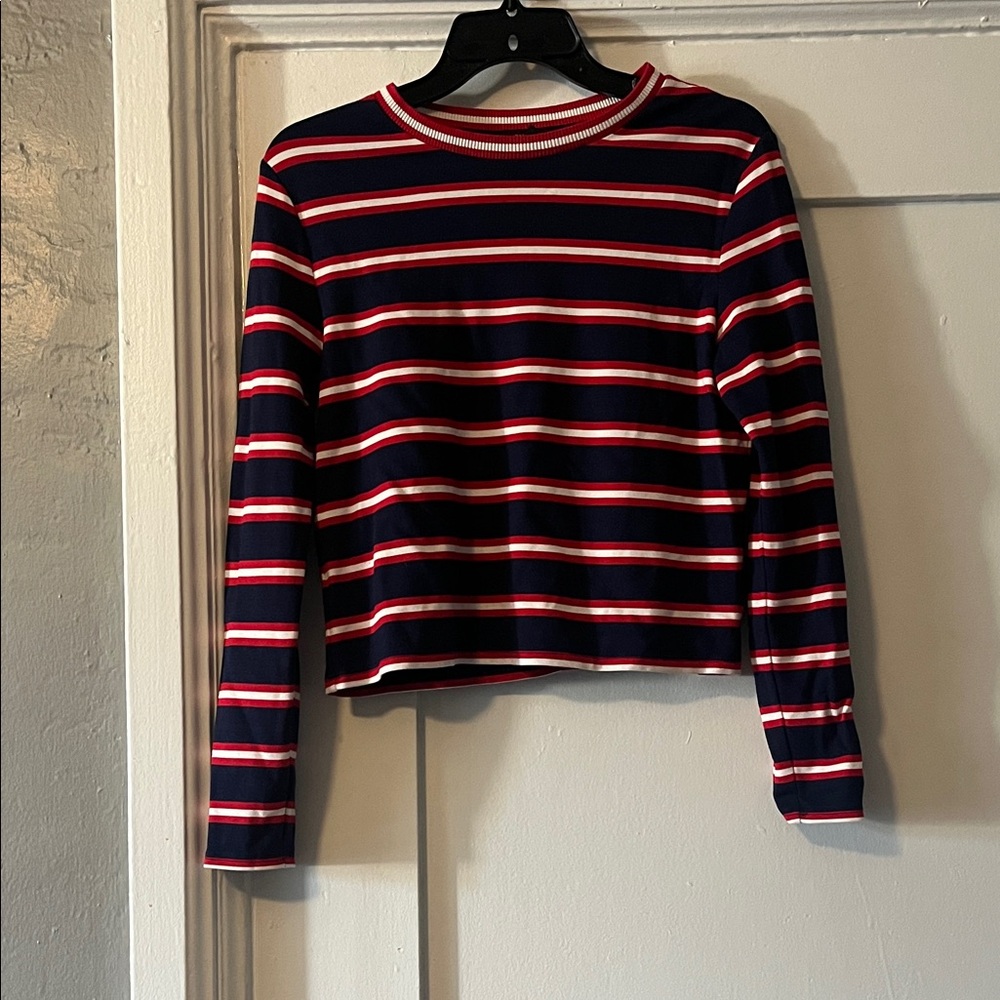 Halogen Striped Knit Top in Red and White